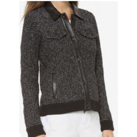 Rag & Bone Knit Leather Collared Zip Up Blazer Jacket Small Cotton Viscose $495 - Picture 1 of 10